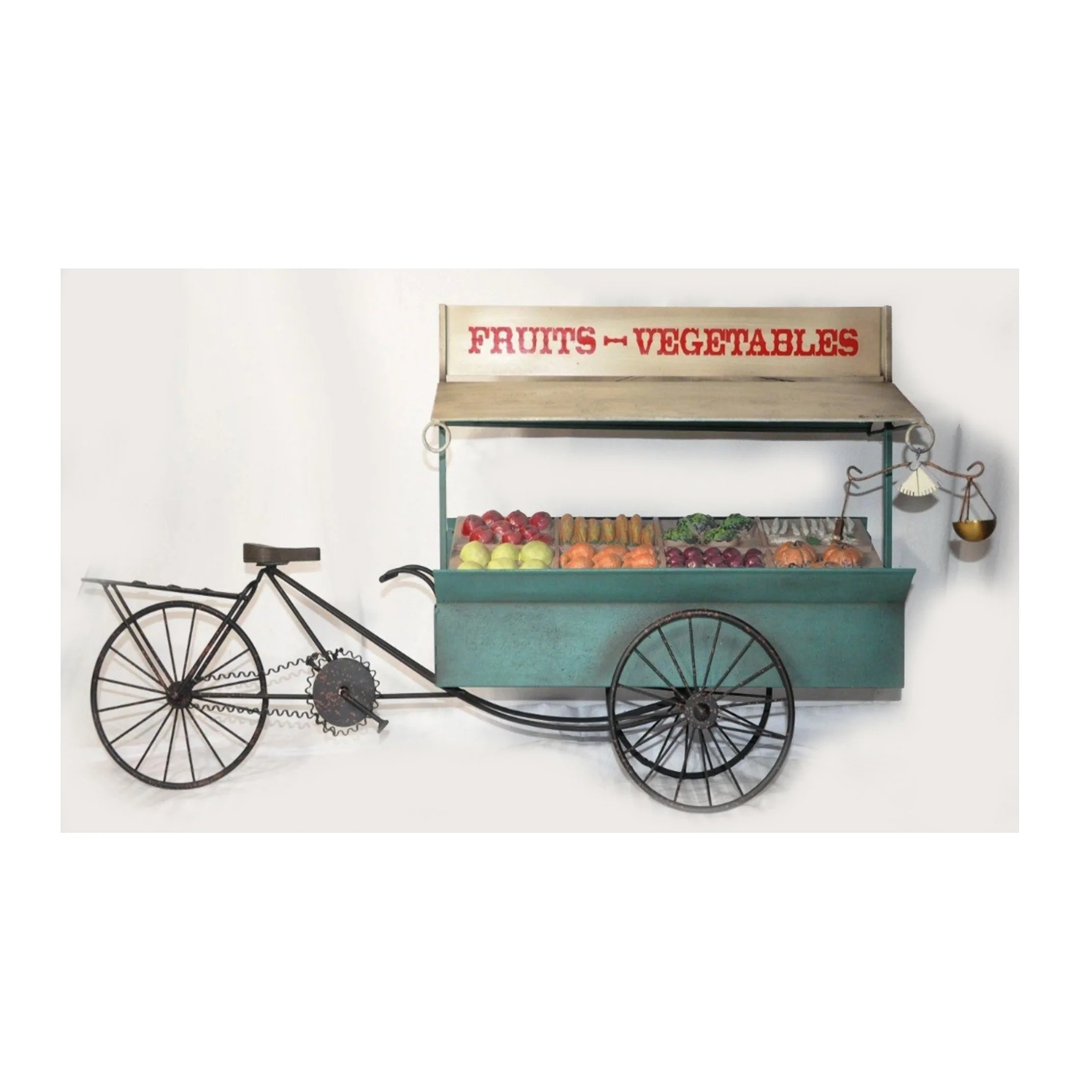 RARE CURTIS JERE' 3D METAL WALL ART STREET VENDOR BIKE CART FRUITS VEGETABLES