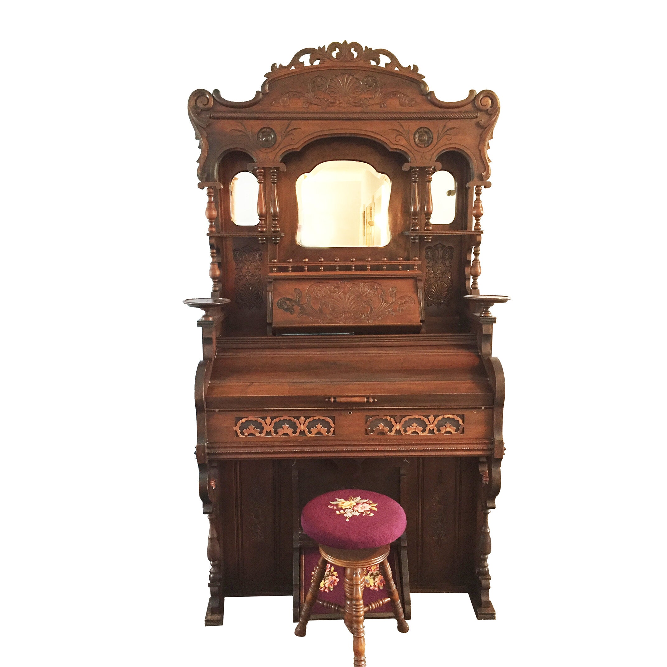 Walnut Reed Organ and Stool, Circa 1885