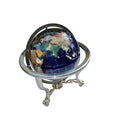 LARGE GEMSTONE BLUE LAPIS GLOBE WORLD COMPASS SILVER TONE PRECIOUS STONE INLAY