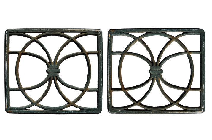 Set of 2 Antique Cast Iron Grate Vintage Wall Floor Register Vent Art Deco