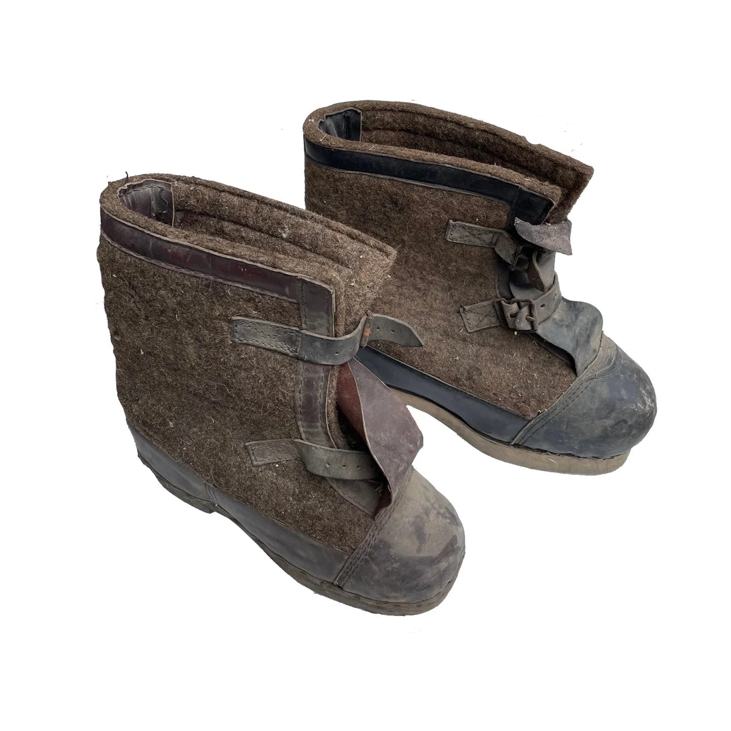 Rare WWII military German artic wood boots horse hair cold weather shoes Europe