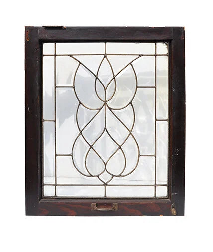 ANTIQUE AMERICAN LEADED AND BEVELED GLASS WINDOW, EARLY 1900S