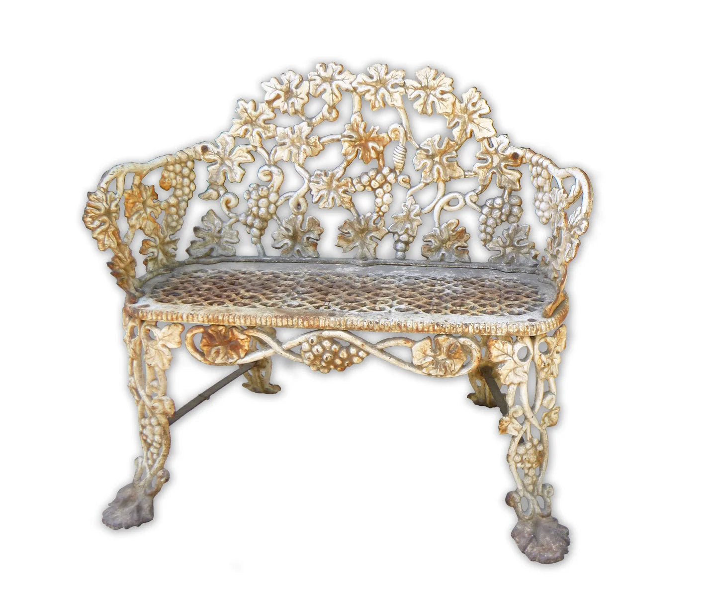 Victorian Painted Cast Iron Grape & Leaf Garden Bench Seat, Early 20th Century
